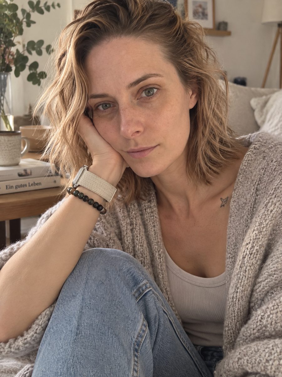 Mareike Krohnen, zuhause auf dem Sofa