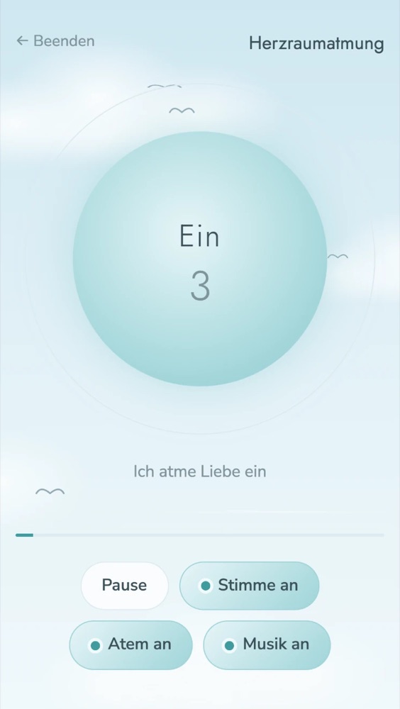 Eine Atemübung läuft, großer türkiser Atemkreis