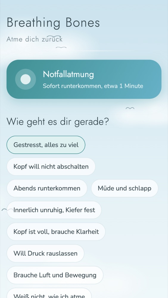 Startseite der App mit der Frage „Wie geht es dir gerade?“